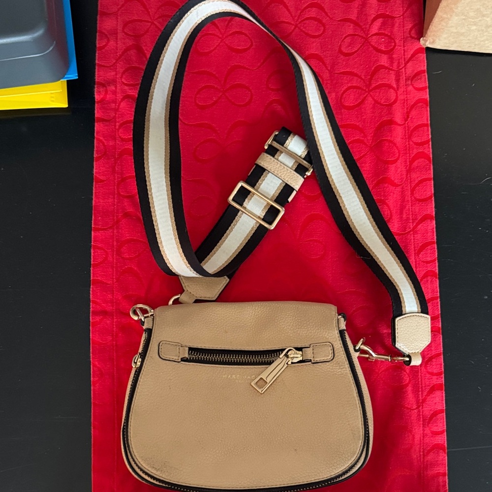 Marc Jacobs Tan Crossbody Bag with Striped Strap